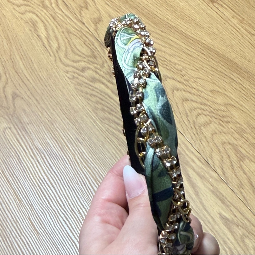 Elegant Green Patterned Headband jeweled rhinestone Korean hair accessories - Picture 4 of 5